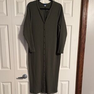 Old Navy Olive Green Ribbed Button-Down Dress